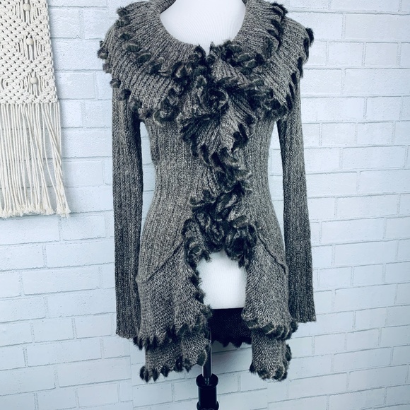 Lapis Sweaters - Lapis faux fur double collar waterfall sweater PM